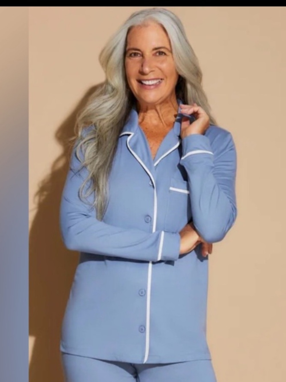 Cosabella Bella Long Sleeve Top & Boxer Pajama Set Sz XL Blue Diamond/Moon Ivory